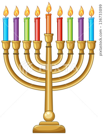 Colorful Hanukkah Menorah with Lit Candles Vector Illustration Colorful Hanukkah Menorah with Lit Candles Vector Illustration 136733899