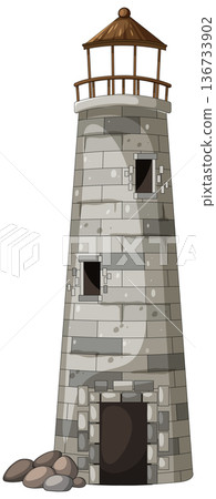 Old Stone Lighthouse Tower with Weathered Windows Old Stone Lighthouse Tower with Weathered Windows 136733902