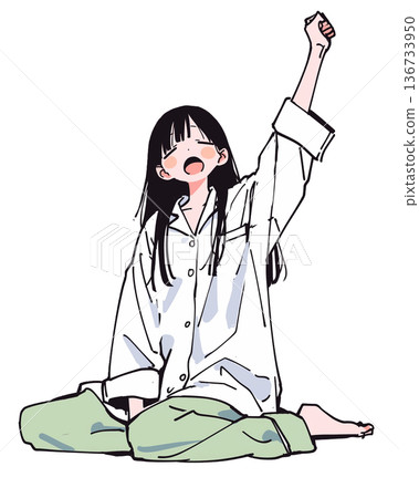 一個女孩醒來後伸懶腰 136733950
