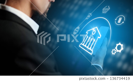 Banking invoice payment through a mobile device in a digital environment at nighttime Banking invoice payment through a mobile device in a digital environment at nighttime 136734419