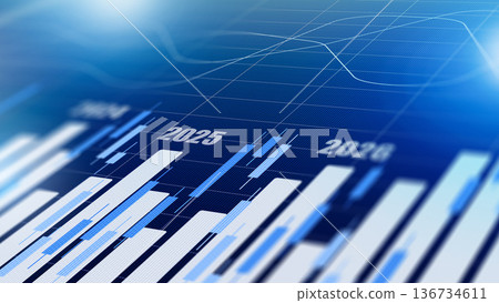 Data visualization shows trends and projections for years 2025 and 2026 in market analysis Data visualization shows trends and projections for years 2025 and 2026 in market analysis 136734611