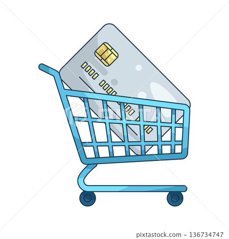 Illustration of credit card in a shopping cart 136734747