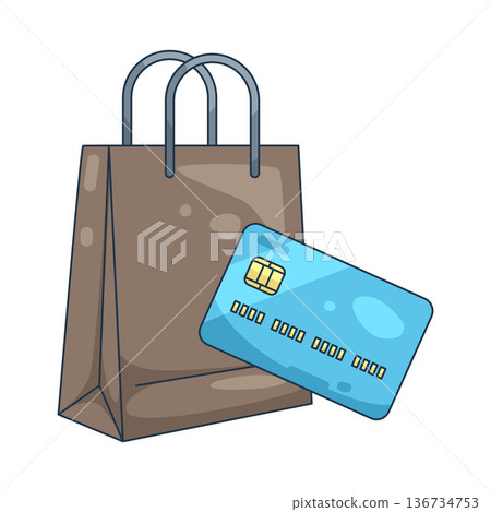 Illustration of credit card with a shopping bag Illustration of credit card with a shopping bag 136734753