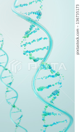 生命的泉源,由海洋DNA成分編織而成的藍色雙螺旋結構。再生醫學和皮膚護理的抽象背景。 生命的泉源,由海洋DNA成分編織而成的藍色雙螺旋結構。再生醫學和皮膚護理的抽象背景。 136735173