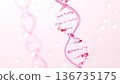 Abstract CG of beauty science, where glass tubes and water droplets combine to form a pink double helix structure 136735175