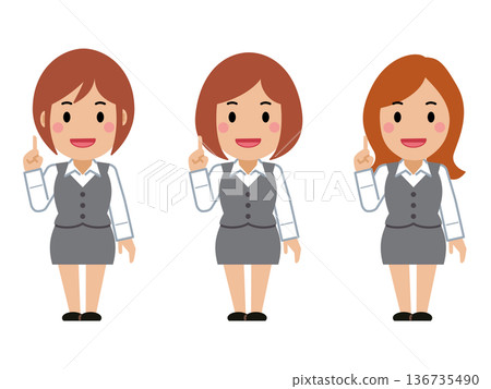 一位身穿灰色職業裝的年輕女子擺出數字1的姿勢 136735490