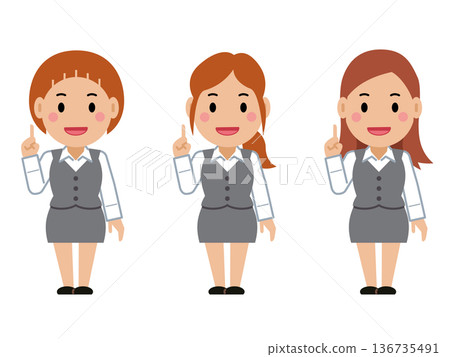 A young woman in a gray office uniform doing the number one pose. Part 2 A young woman in a gray office uniform doing the number one pose. Part 2 136735491