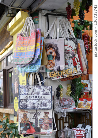 Georgia themed street souvenir stall in Tbilisi, Georgia Georgia themed street souvenir stall in Tbilisi, Georgia 136735742