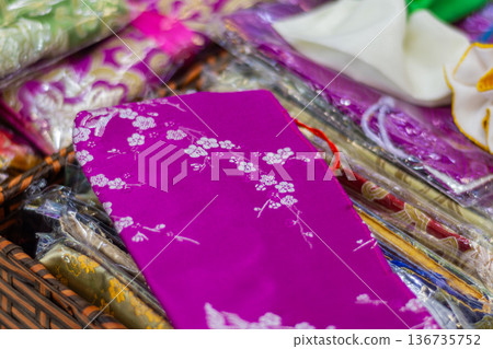Magenta silk with white floral embroidery Magenta silk with white floral embroidery 136735752