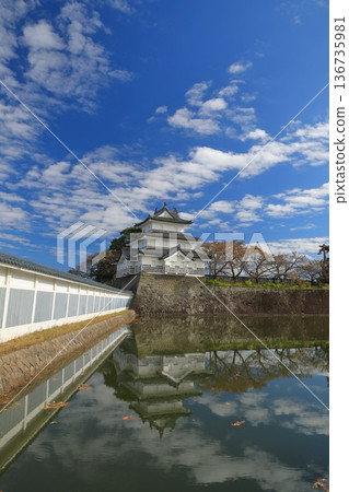 柴田城三層塔樓在藍天的襯托下顯得格外優雅 136735981