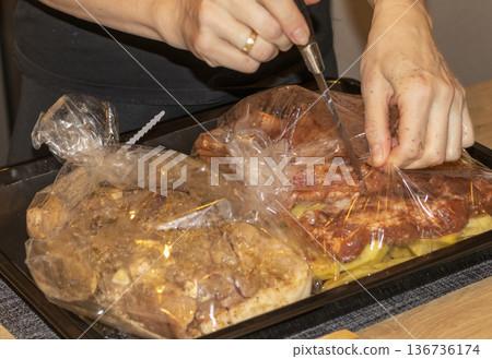 Meat for roasting in a sleeve, oven bag Meat for roasting in a sleeve, oven bag 136736174