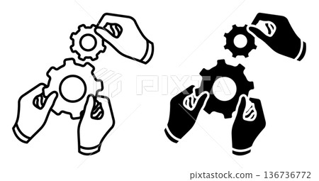 Linear icon. Team members develop a common strategy for working on the project. Simple vector isolated on white background Linear icon. Team members develop a common strategy for working on the project. Simple vector isolated on white background 136736772
