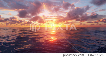 Seascape Sunrise Background, Ocean Sunrise Skyline, Sunrise Seascape View - Ai Generated 136737126