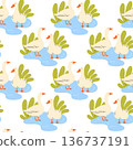 Seamless pattern of two geese in pond. Domestic animals outdoors. Poultry farming concept. Harmony with nature vibe. Cottagecore and rustic farm countryside aesthetic. Isolated vector illustration 136737191