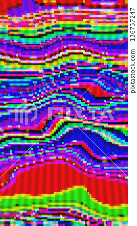 Vibrant Glitch Pattern in Neon Colors with Retro 80s, Cyberpunk Influence 136737247
