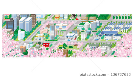Three-dimensional view of the townscape. Cityscape. Three-dimensional view of the townscape. Cityscape. 136737653