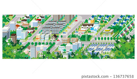 Three-dimensional view of the townscape. Cityscape. Three-dimensional view of the townscape. Cityscape. 136737658