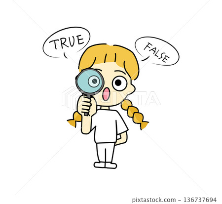 事實查核人員插圖 ‗ 一位女士正在用放大鏡核對訊息 136737694