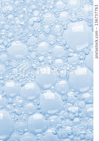 Bubbles of body gel or soap foam or shaving gel. Cosmetic skin care product. Closeup. 136737763