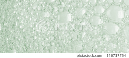 Bubbles of body gel or soap foam or shaving gel. Cosmetic skin care product. Closeup. 136737764