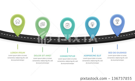 Business Roadmap Infographic with Location Pins Business Roadmap Infographic with Location Pins 136737855
