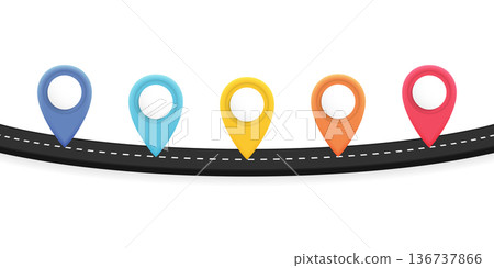 Location Pins on Road Path Location Pins on Road Path 136737866