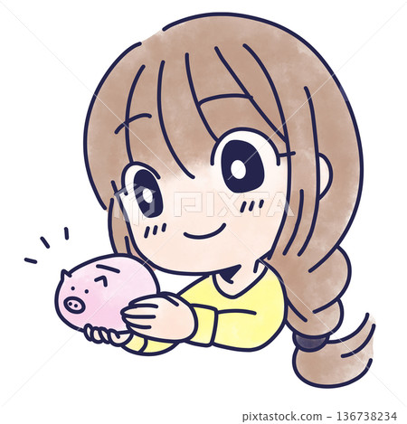 Illustration of a woman holding a piggy bank Illustration of a woman holding a piggy bank 136738234