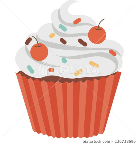 Cupcake muffin sweet dessert vector icon isolated on white 136738696