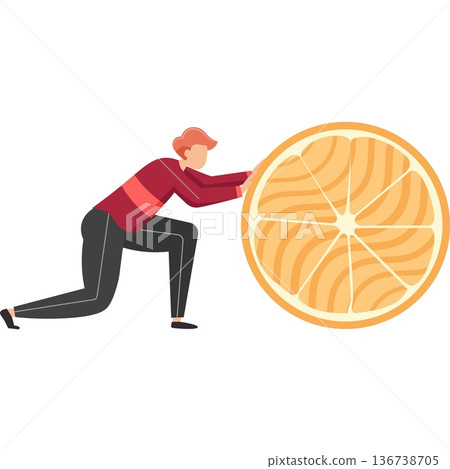 Man rolling huge slice of orange for tea preparation vector icon isolated on white 136738705