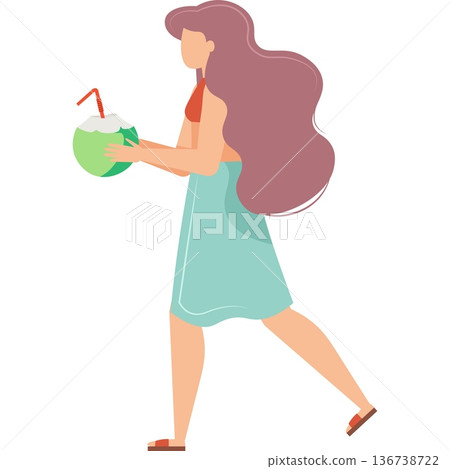 Woman with summer cocktail vector icon isolated on white 136738722