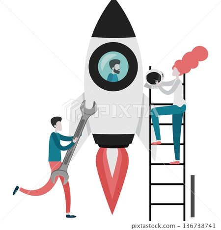 Business team launching startup project racket vector icon isolated on white Business team launching startup project racket vector icon isolated on white 136738741