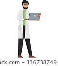 Man doctor with laptop computer vector icon isolated on white 136738749
