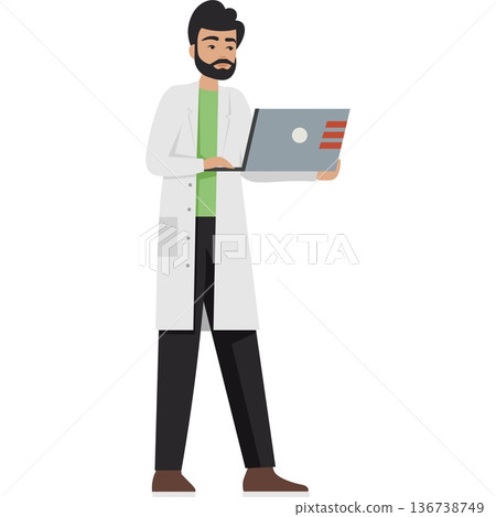 Man doctor with laptop computer vector icon isolated on white 136738749