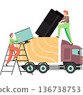 Relocation concept with worker loading belonging into delivery truck vector icon isolated on white 136738753