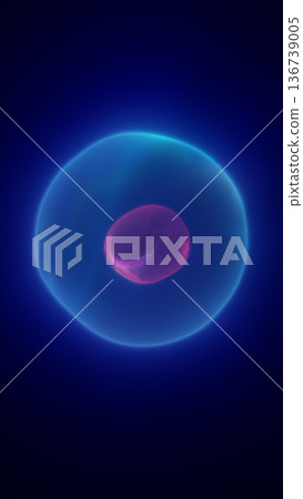 Blue glowing orb with pink core inside transparent sphere, abstract science and technology background Blue glowing orb with pink core inside transparent sphere, abstract science and technology background 136739005