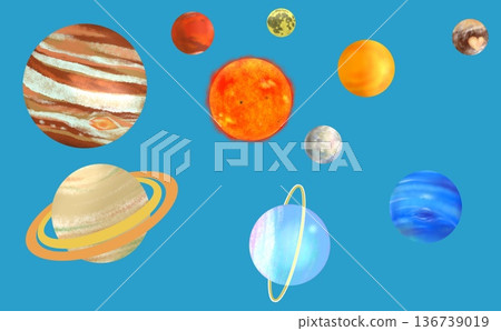 十個天體的流行插畫（藍色） 136739019