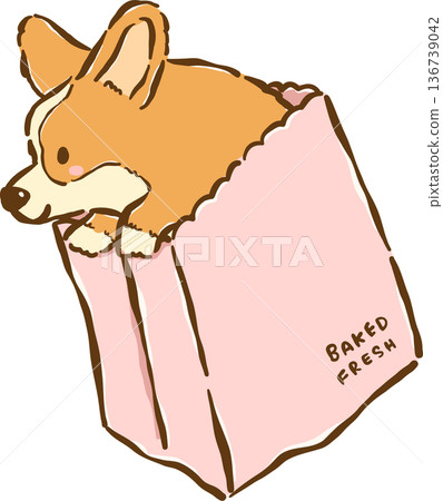 Cute Corgi Peeking From Bag Cartoon Hand Drawn, Bread Loaf Dog 136739042