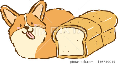 Cute Corgi Dog and Bread Loaf Cartoon Hand Drawn Cute Corgi Dog and Bread Loaf Cartoon Hand Drawn 136739045