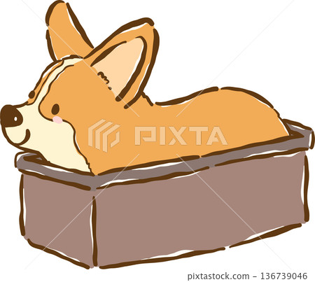 Corgi Dog in a Baking Tin Box Cartoon Hand Drawn, Bread Loaf Dog 136739046