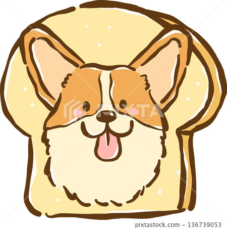 Cute Corgi Face on Bread Toast Cartoon Hand Drawn, Bread Loaf Dog 136739053