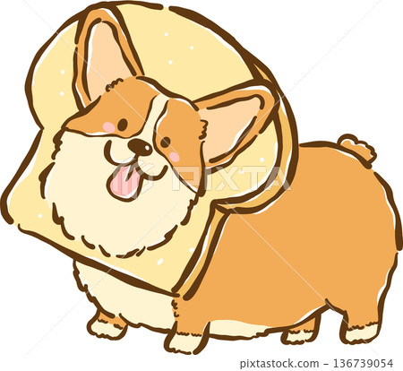 Cute Corgi in Bread Toast Cartoon Hand Drawn, Bread Loaf Dog Cute Corgi in Bread Toast Cartoon Hand Drawn, Bread Loaf Dog 136739054