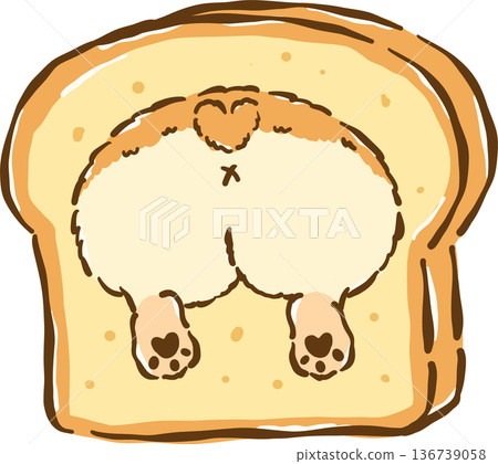 Cute Corgi Butt on Toast Bread Cartoon Hand Drawn, Bread Loaf Dog 136739058