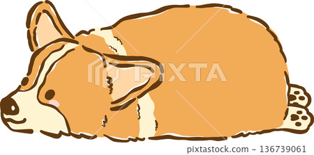 Cute Corgi Bread Loaf Dog Lying Cartoon Hand Drawn 136739061