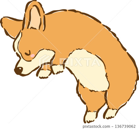 Sleeping Corgi Bread Loaf Dog Croissant Shape Cartoon Hand Drawn 136739062