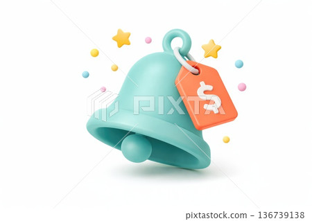 3D notification bell with price tag marketing sale concept icon 3D notification bell with price tag marketing sale concept icon 136739138
