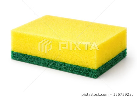 Yellow and green cleaning sponge isolated on white background Yellow and green cleaning sponge isolated on white background 136739253