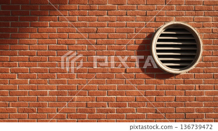 Red brick wall texture with circular ventilation vent detail Red brick wall texture with circular ventilation vent detail 136739472