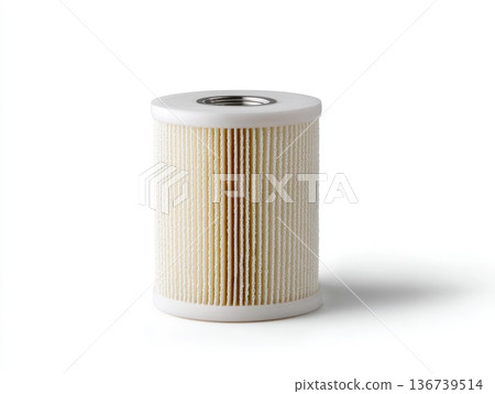 Cylindrical pleated air or water filter cartridge isolated on white background Cylindrical pleated air or water filter cartridge isolated on white background 136739514