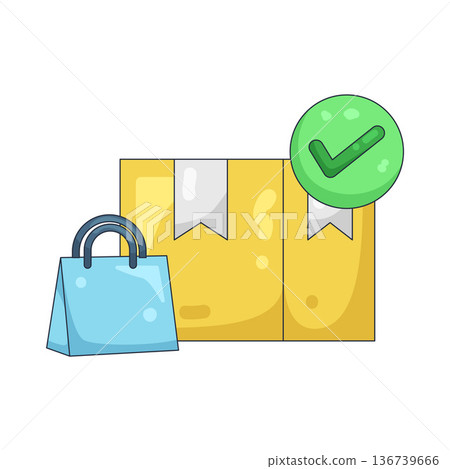 Illustration of delivery box with a shopping bag Illustration of delivery box with a shopping bag 136739666