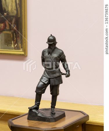 02.02.2026 - Minsk, Belarus - iron figurine by Parmen Zabello on display of the museum titled Ermak , depicting the Cossack ataman who led the Russian conquest of Siberia. 136739876